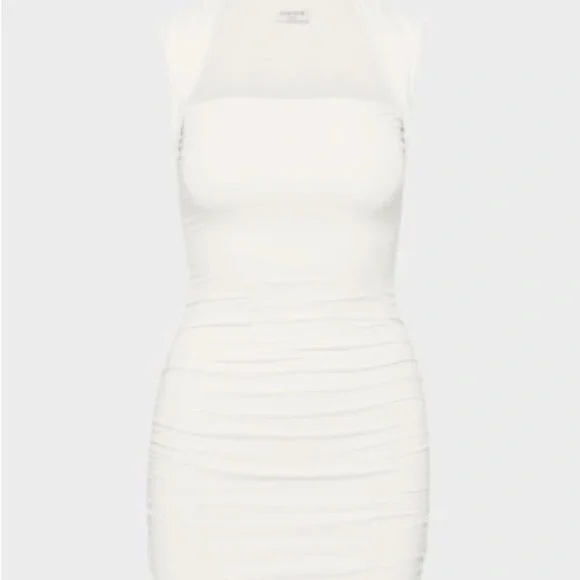 Aritzia Dresses | Aritzia White Ruched Mini Dress | Color: Cream/White | Size: L/G | Ivonnescloset's Closet